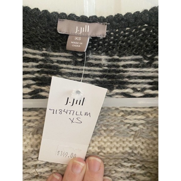 J JILL Wool Chunky Knit Southwestern Fair Isle Beaded Cardigan Sweater Size XS - Picture 5 of 14